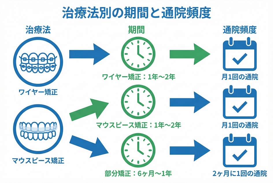 治療法ごとの期間と通院頻度の目安