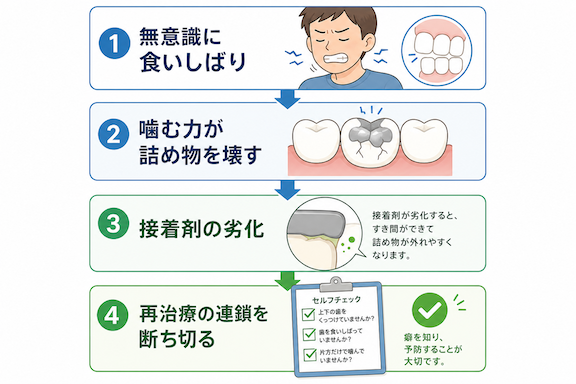 食いしばりが原因?詰め物が取れる虫歯以外の理由