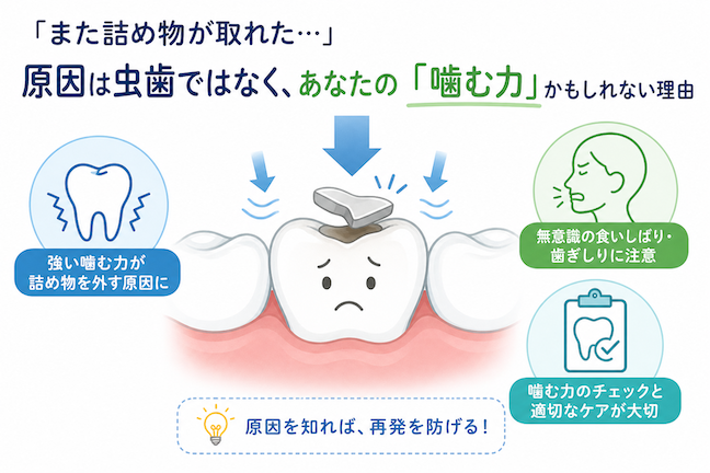 「また詰め物が取れた…」原因は虫歯ではなく、あなたの「噛む力」かもしれない理由
