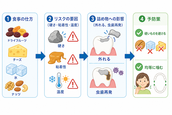 粘着性だけが理由じゃない?詰め物が取れる「食事の仕方」の落とし穴